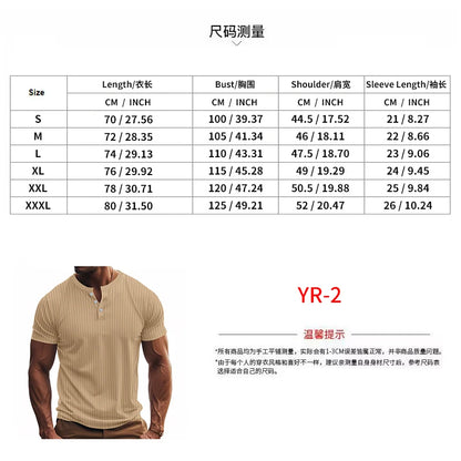 Men's Striped Knit Henley T-Shirt – Soft, Breathable & Stylish Casual Top with Short Sleeves