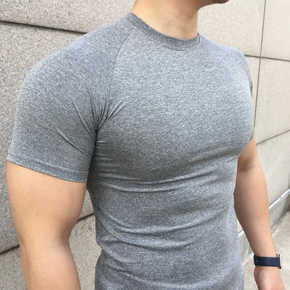 2025 Men’s Compression Workout Shirt – Short Sleeve, Elastic Fit for Gym & Running