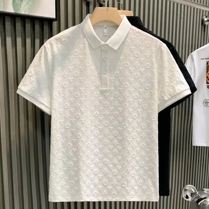 New Summer Fashion Men Polo Shirts Letter Printed Half Collar Short Sleeve Casual Breathable Streetwear Men Shirts Tops