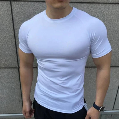 2025 Men’s Compression Workout Shirt – Short Sleeve, Elastic Fit for Gym & Running