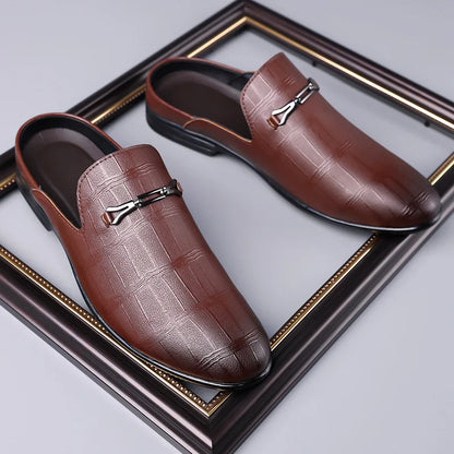 Summer New Designer Half Slippers for Men Fashion Casual Pointed-toe Dress Shoes Male Solid Color Leather Shoe Man
